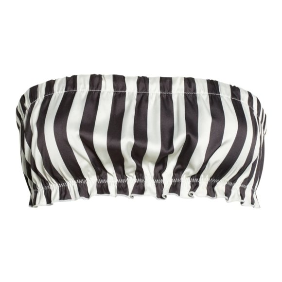 KILO BRAVA Satin Strapless Bandeau Top XXL Black White Stripes New! - Picture 1 of 9